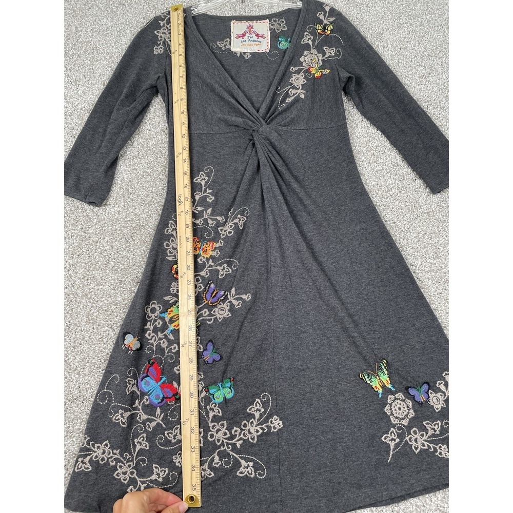 Johnny Was Dress Womens Sz XS Gray Boho Twist Front Embroidered Butterfly Casual - Picture 4 of 8
